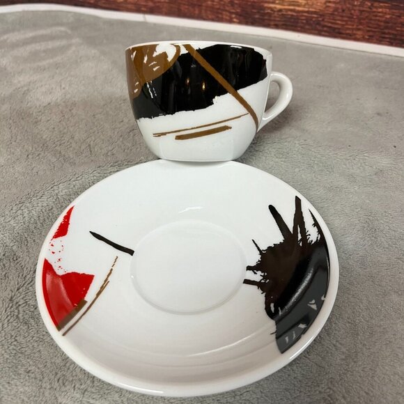 Toscana Espresso Abstract Art Artistic Cup & Saucer Set of 6 - Picture 10 of 16